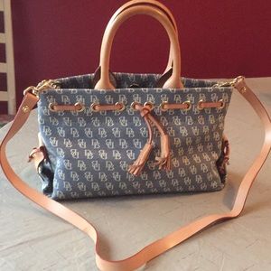 Dooney & Bourke Blue Logo Tote with Tan Leather Trim